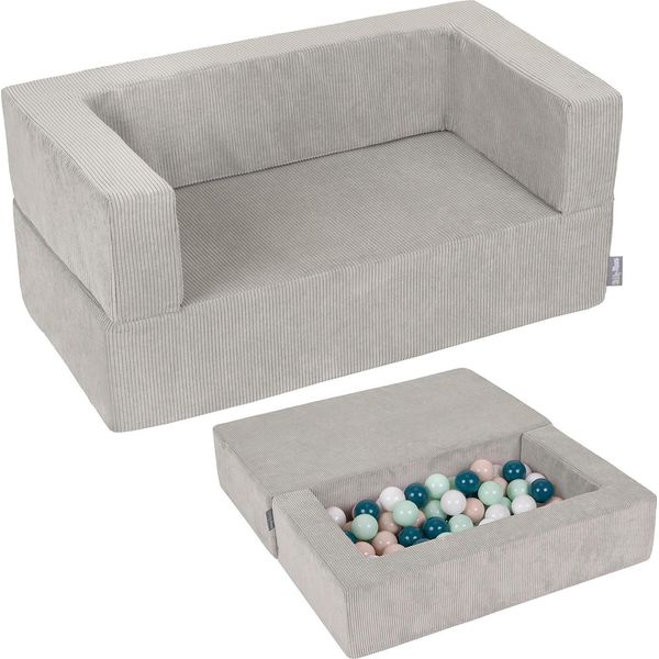 Kiddymoon Divano Per Bambini E 100 Palline/7Cm Per Bambini Divano In Schiuma Morbida Divano Modulare Leggero Versatile Rivestimento Rimovibile Perfetto Per Giocare Imparare E Rilassarsi, Grigio Chiaro: Turchese Scuro/Beige Pastello/Bianco/Menta-image