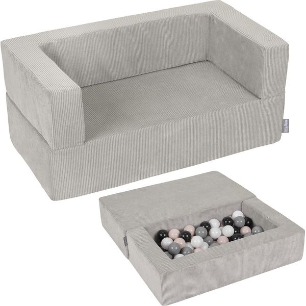 Kiddymoon Divano Per Bambini E 100 Palline/7Cm Per Bambini Divano In Schiuma Morbida Divano Modulare Leggero Versatile Rivestimento Rimovibile Perfetto Per Giocare Imparare E Rilassarsi, Grigio Chiaro: Beige Pastello/Grigio/Bianco/Nero-image