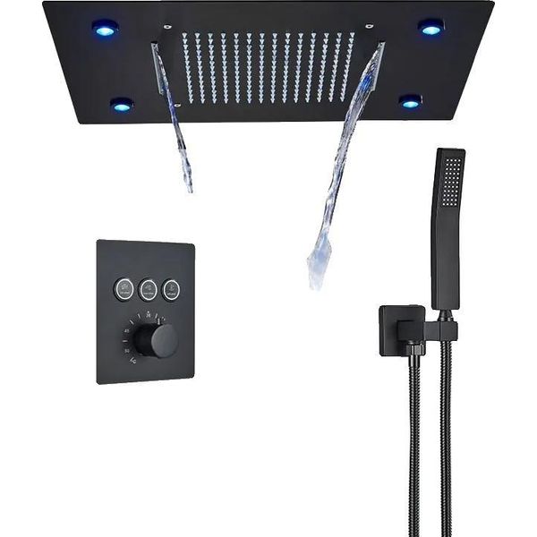 Rubinetto Per Doccia, Soffione A Led, Struttura In Ottone Resistente, Nero B-image