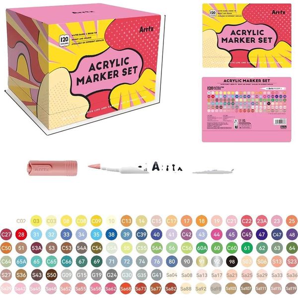 Set Di Pennarelli Acrilici, Punta A Pennello, Inchiostro Impermeabile, 120 Colori-image
