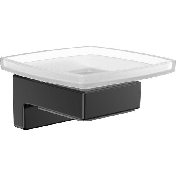 Emco Cue Porte-Savon, Avec Verre En Cristal Satiné, Noir, 323013300, 323013300-image