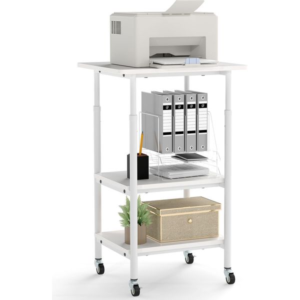 Costway Supporto Per Stampante A 3 Livelli, Carrello Per Stampante Con Ripiani E Rotelle, Carrello Portaoggetti Mobile, Supporto Per Macchina, 49 X 40 X 77 Cm, Bianco-image