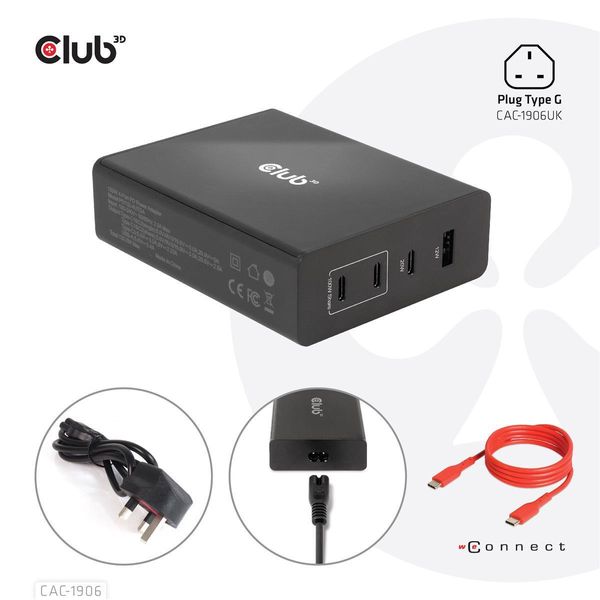 Club3D CLUB3D Caricabatterie Da Viaggio 132W Tecnologia Gan, Quattro Porte Usb Type-A E -C, Supporto Power Delivery (Pd) 3.0-image