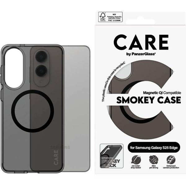 Custodia Qi Nera Per Samsung Galaxy S25 Edge - Traslucida Care By Panzerglass Flagship Urban Combat - Nero-image