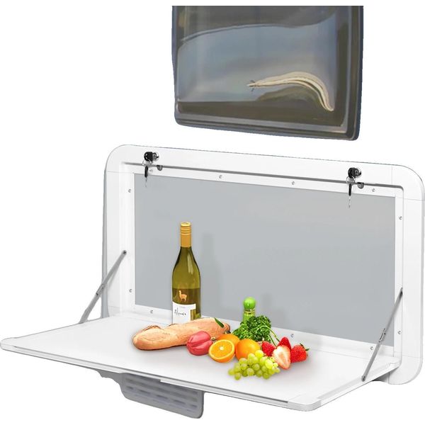 Tavolo Pieghevole Da Parete Per Camper, Struttura In Alluminio, Design Salvaspazio, Bianco Grande-image