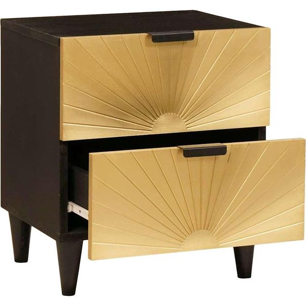 Vidaxl Comodino Nero E Oro 40 X 33,5 X 46 Cm In Legno Massiccio Di Mango-image