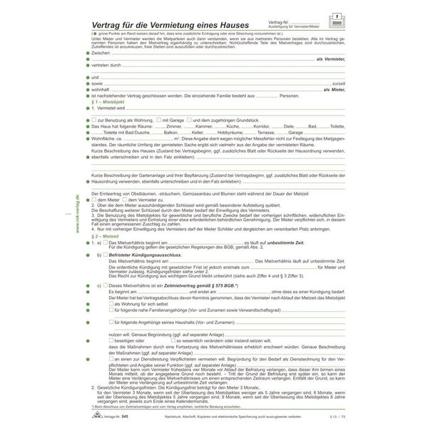 Rnk Verlag 545 Contratto Di Locazione Di Una Casa, 4 Pagine, Piegato In Din A4 + Regolamento Della Casa-image