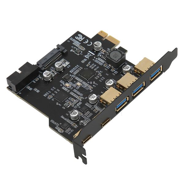 Scheda Di Espansione Pcie 1X Su Usb (3X Usb 3.0, 2X Usb Tipo C, 19 Pin, 5 Porte) Per Pc Desktop-image