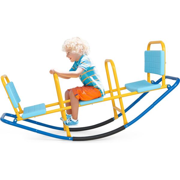 Costway Altalena A 3 Posti, Altalena Da Giardino, Caricabile Fino A 100 Kg, Altalena Per Bambini Da Interno E Da Esterno, Altalena Giostra In Metallo Per Bambini Ideale Per Bambini 3-8 Anni (Blu)-image