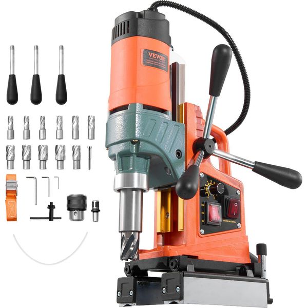 Vevor Carotatrice Magnetica 1400 W Diametro Di Foratura 50 Mm, Direzione Reversibile, Carotatrice Magnetica Per Superfici Metalliche, Carotatrice Elettrica Con 11 Carotatori Per Industria Fai Da Te Arancione-image