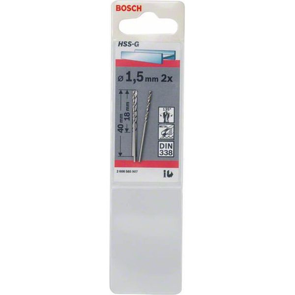 Bosch Punta Per Metallo HSS-G, Din 338, 1,5 X 18 X 40 Mm, Confezione Da 2 Pz-image