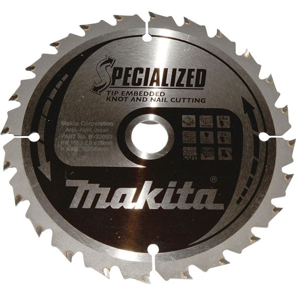 Lama Per Sega Circolare Makita Specialized Tct T.C.T. - 165 X 20 Mm - 24 Denti - Legno Con Chiodi-image