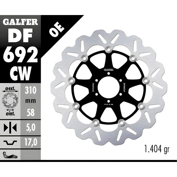 Set Di Dischi Freno Galfer 2X DF692CW Wave® Flottante Anteriore 310X5Mm Per Honda Cb F Big One Vfr R 750 / 1000 Ccm Anno 1988 - 1996-image