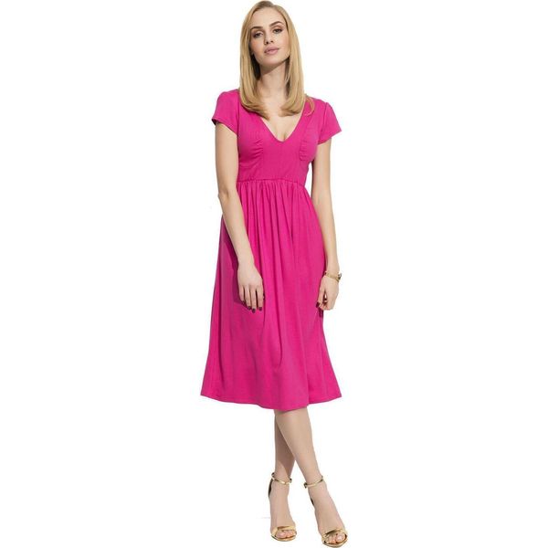 Abito Donna Di Media Lunghezza Abito Con Scollo A V E Volant; Rosa L (40)-image