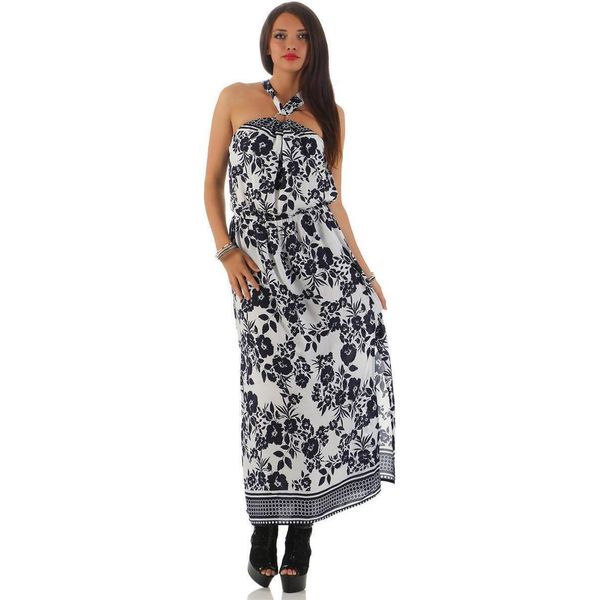 Abito Da Donna Con Maxi Scollatura E Motivo Floreale; Blu Scuro/S/M-image