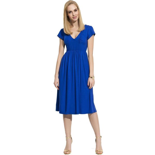 Abito Donna Di Media Lunghezza Con Scollo A V E Volant; Blu M (38)-image