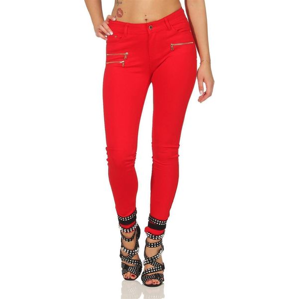 Treggings Jeggings Pantaloni Hipster Stretch Slim Fit Con Tasche Pantaloni; Rosso M-image