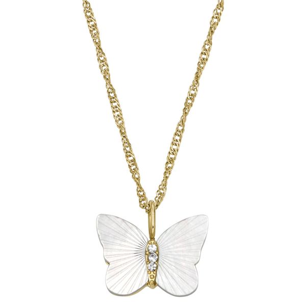 Kette Mit AnhäNger Fossil "Schmuck Geschenk Edelstahl Halskette Jewelry Schmetterling", Weiß (Gelbgoldfarben, Kristallweiß, Perlmuttfarben), Halsketten, Damen, Edelstahl, L: 46,5, Mit Zirkonia (Synth.) - Mit Perlmutt-image
