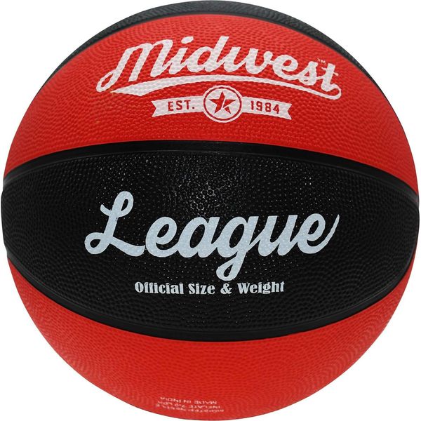 Pallone Da Competizione Midwest Basket Nero Rosso Taglia 5 Gomma-image
