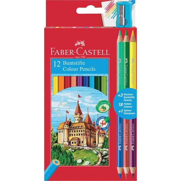 12X Matite Colorate Faber-Castell 110312 Eco + 3 Bicolor Assortite-image