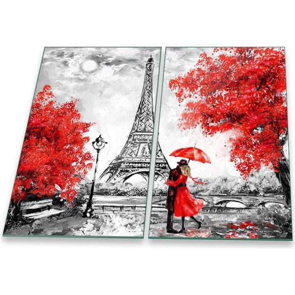 Piastra Di Copertura Del Piano Cottura Piastra Di Copertura Del Piano Cottura In Ceramica 2 Pezzi 60X52 Torre Eiffel Rosso-image