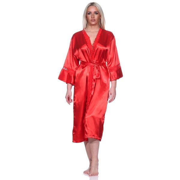 Vestaglia Da Donna Kimono Vestaglia Da Notte In Raso Con Pizzo; Rosso/M/38-image