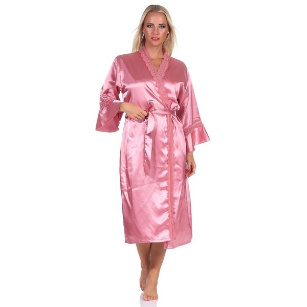 Vestaglia Da Donna Kimono Vestaglia Da Notte In Raso Con Pizzo; Rosa Scuro/L/40-image