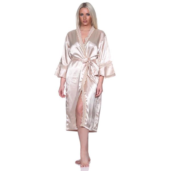 Vestaglia Da Donna Kimono Vestaglia Da Notte In Raso Con Pizzo; Beige/S/36-image