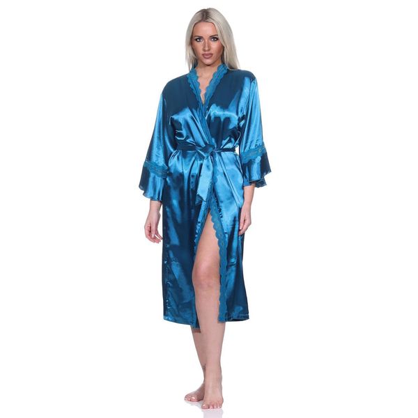 Vestaglia Kimono Da Donna Vestaglia Di Raso Con Pizzo; Petrolio/Xxl/44-image