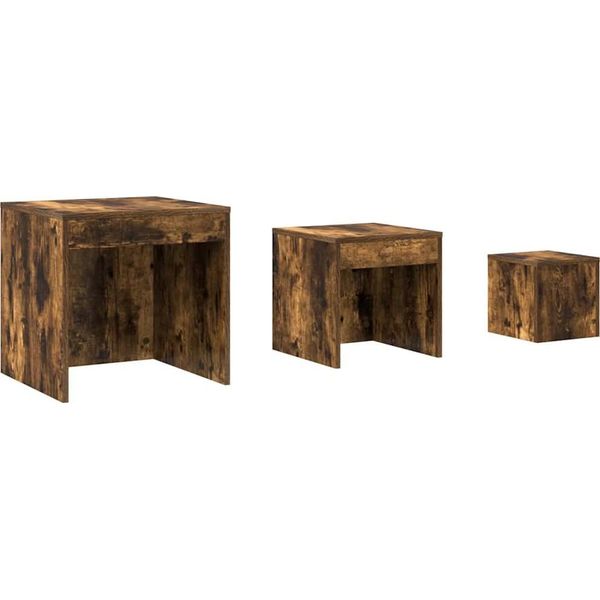 Vidaxl Set Di Tavoli 3 Pz. Materiale In Legno Di Quercia Affumicata-image