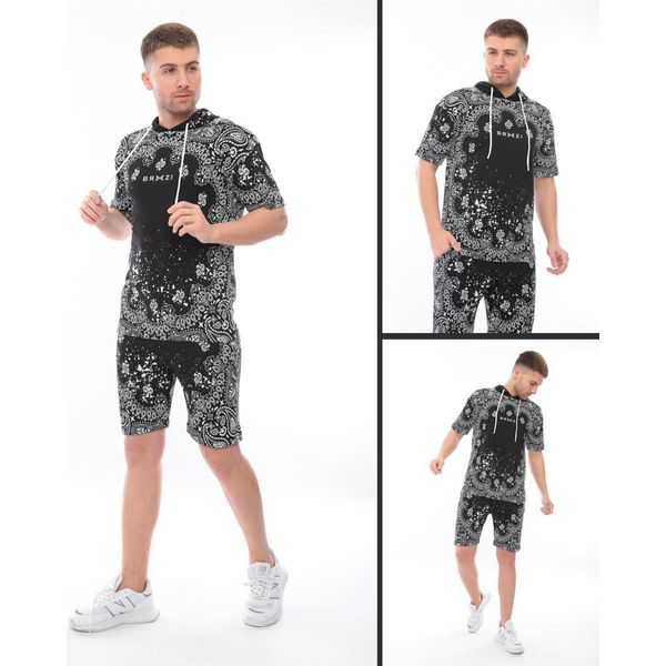 Tuta Da Jogging Da Uomo Con Pantaloncini Tuta Sportiva Con Cappuccio, Nero/Xxl-image