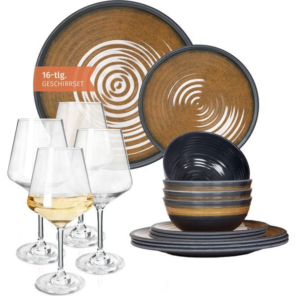 Set Di Stoviglie Da Campeggio In Melamina 4 Persone Stone Curry + 4 Bicchieri Da Vino Milano White Servizio Da Tavola Picnic Bbq Cookware-image