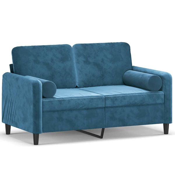 Vidaxl Divano A 2 Posti Con Cuscini Decorativi Blu 120 Cm In Velluto-image