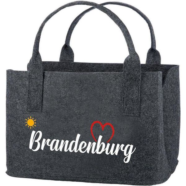 Gilde Tasche, Rechteckig, "Brandenburg"", Herzmotiv, Schriftzug, Filz, Grau, , L. 26 Cm, B. 40 Cm, H. 25 Cm 44595 /Abverkauf Nur Solange Vorrat Reicht"-image