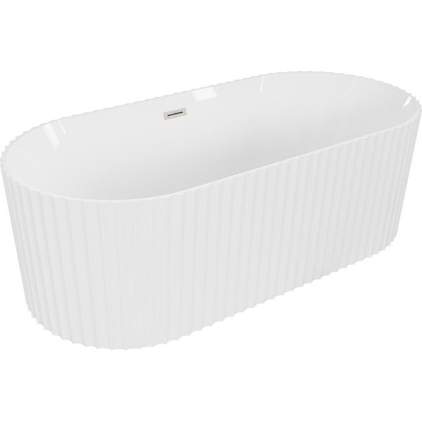 Mexen Paola Vasca Da Bagno Freestanding Scanalata 150 X 75 Cm, Bianco Lucido, Troppopieno Nichel Spazzolato - 52721507500-97-image