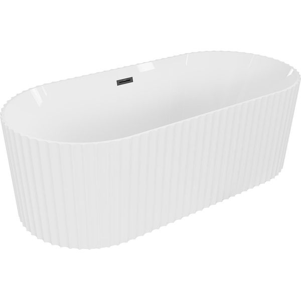 Mexen Paola Vasca Da Bagno Indipendente Scanalata 170 X 80 Cm, Bianco Lucido, Troppopieno Nero - 52721708000-70-image