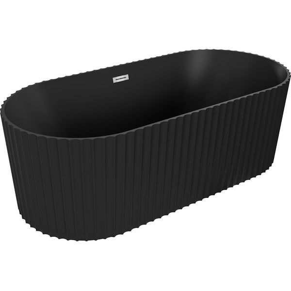 Mexen Paola Vasca Da Bagno Freestanding Rigata 150 X 75 Cm, Nero Opaco, Troppopieno Cromato - 52721507571-01-image