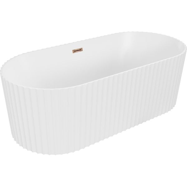 Mexen Paola Vasca Da Bagno Freestanding Scanalata 150 X 75 Cm, Bianco Opaco, Troppopieno Oro Rosa - 52721507501-60-image