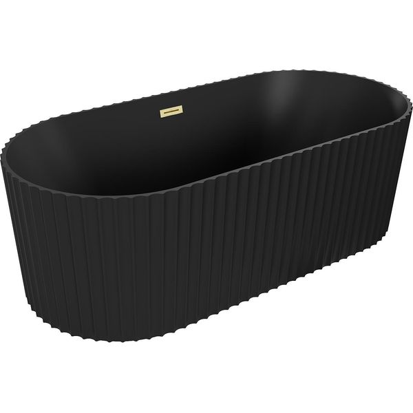 Mexen Paola Vasca Da Bagno Freestanding Rigata 150 X 75 Cm, Nero Opaco, Troppopieno Oro Spazzolato - 52721507571-55-image