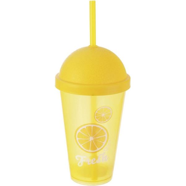 Bicchiere Giallo Con Coperchio E Cannuccia Per Frullati E Tè Freddo-image