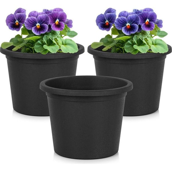 Vaso Da Giardino In Plastica, Nero, Rotondo, 14,5 Cm, 3 Pezzi.-image