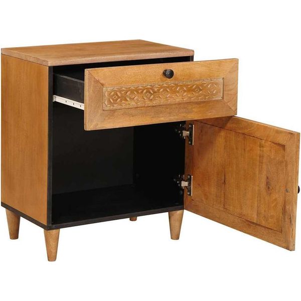 Vidaxl Comodino Con Anta Marrone Chiaro 50 X 33 X 60 Cm In Legno Massiccio Di Acacia-image