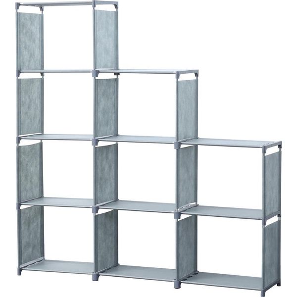 Herzberg HG-03633: Scaffale Per Libri Con Scaffale Per Scale A 9 Strati (125X125 Cm) - Grigio-image