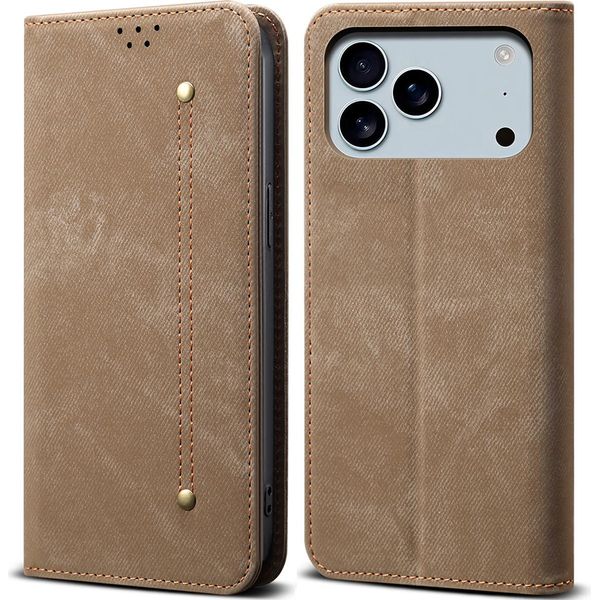 Custodia Per Iphone 17 Pro, Custodia A Portafoglio In Pelle Con Chiusura Magnetica E Supporto Khaki-image