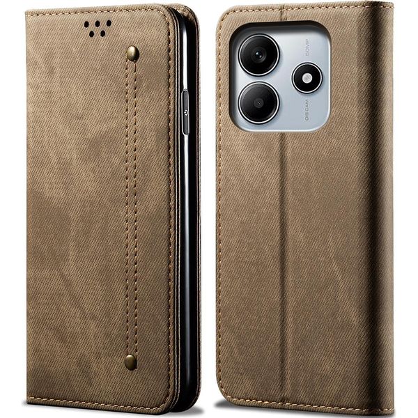 Custodia Per Xiaomi Redmi Note 14 4G, Custodia A Portafoglio In Pelle Con Chiusura Magnetica E Supporto Khaki-image