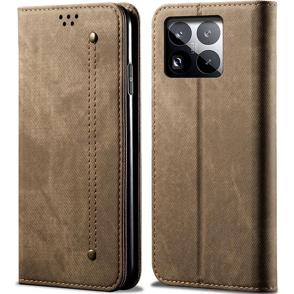 Custodia Per Xiaomi 15 Pro, Custodia A Portafoglio In Pelle Con Chiusura Magnetica E Supporto Khaki-image