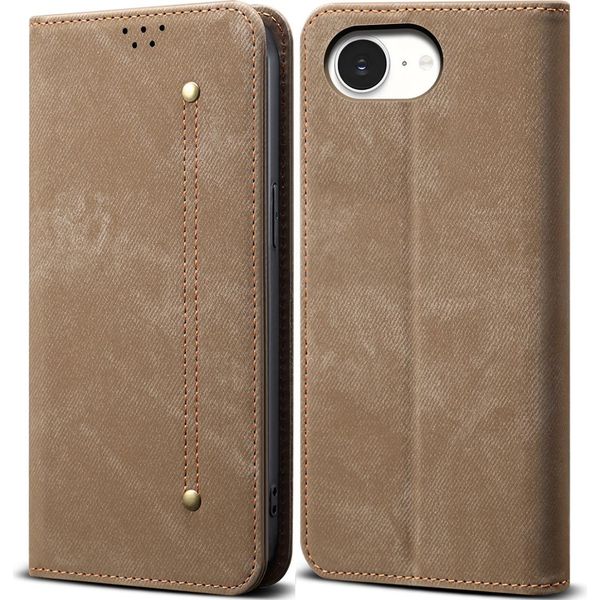 Custodia Per Iphone 16E, Custodia A Portafoglio In Pelle Con Chiusura Magnetica E Supporto Khaki-image