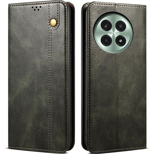 Custodia Per Oneplus 13 In Pelle Flip Wallet Con Funzione Stand Verde-image