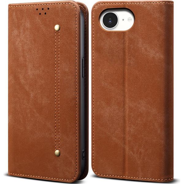 Custodia Per Iphone 16E, Custodia A Portafoglio In Pelle Con Chiusura Magnetica E Supporto Marrone-image
