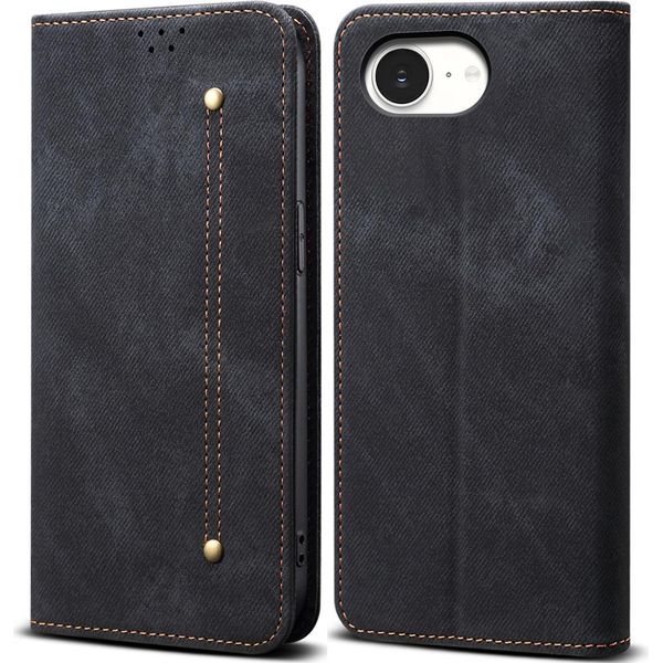 Custodia Per Iphone 16E, Custodia A Portafoglio In Pelle Con Chiusura Magnetica E Supporto Nero-image